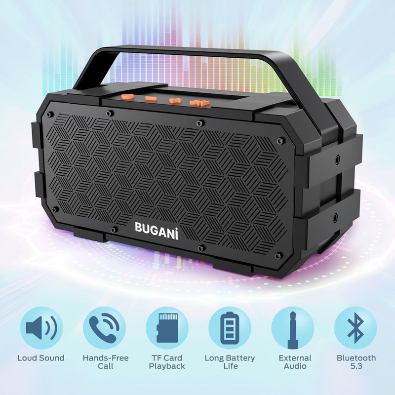 BUGANI Bluetooth Speaker, Portable Bluetooth Speakers with 40W Stereo Sound, Loud Bluetooth Speaker 24H Playtime Support TF Card/AUX, IPX6 Waterproof for Beach Camping Outdoor Indoor - Image 4